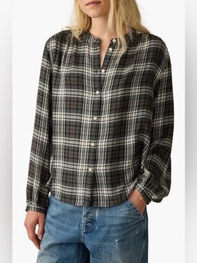 Faherty Drift Plaid Button-Up Shirt in Timberwood Plaid Size S Modal Linen